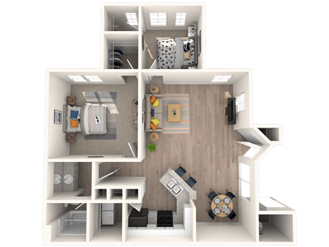 Floor plan for 2 beds, 1 bath, 926 sqft